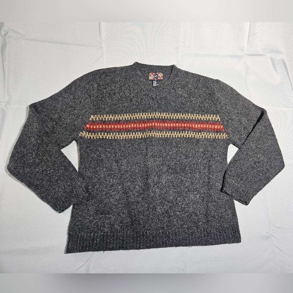 Quality Clothing Vintage 90s Wool Blend V-neck Gray Red Grunge Skater Sweater XL